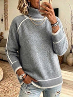 High-neck Raglan Knit Sweater With Contrasting White Trim