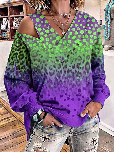Chic Crossover Artistic Polka Dots V-neck Sweatshirt