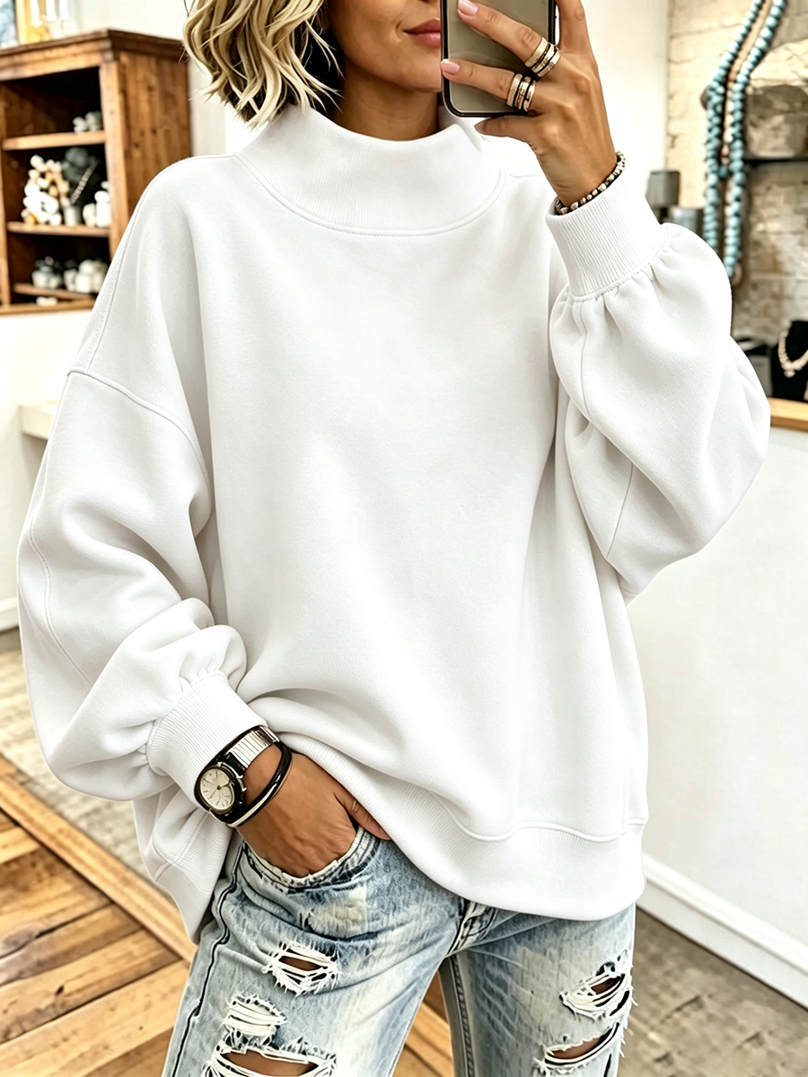 Cozy Pink High-neck Oversized Sweatshirt
