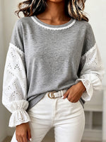 Retro Casual Lace Puff Sleeve Sweatshirt