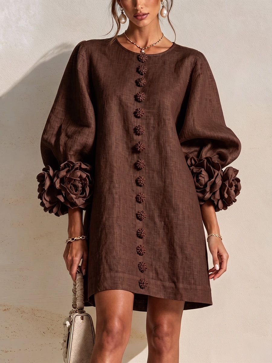 Romantic Blush 3D Floral Sleeve Mini Dress