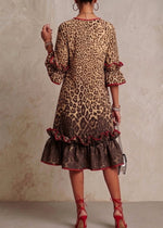 Stylish Ombré Leopard Print Linen-cotton Ruffle Dress