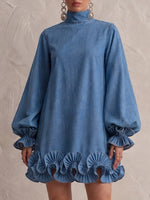 Elegant Ruffled Denim Dress