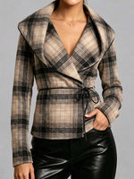 Women's Plaid Print V-neck Long-sleeved Casual Loose Hooded Cardigan