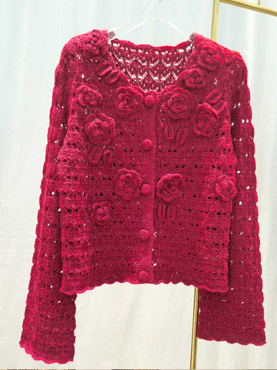 Stylish And Exquisite 3d Floral Crochet Knit Cardigan