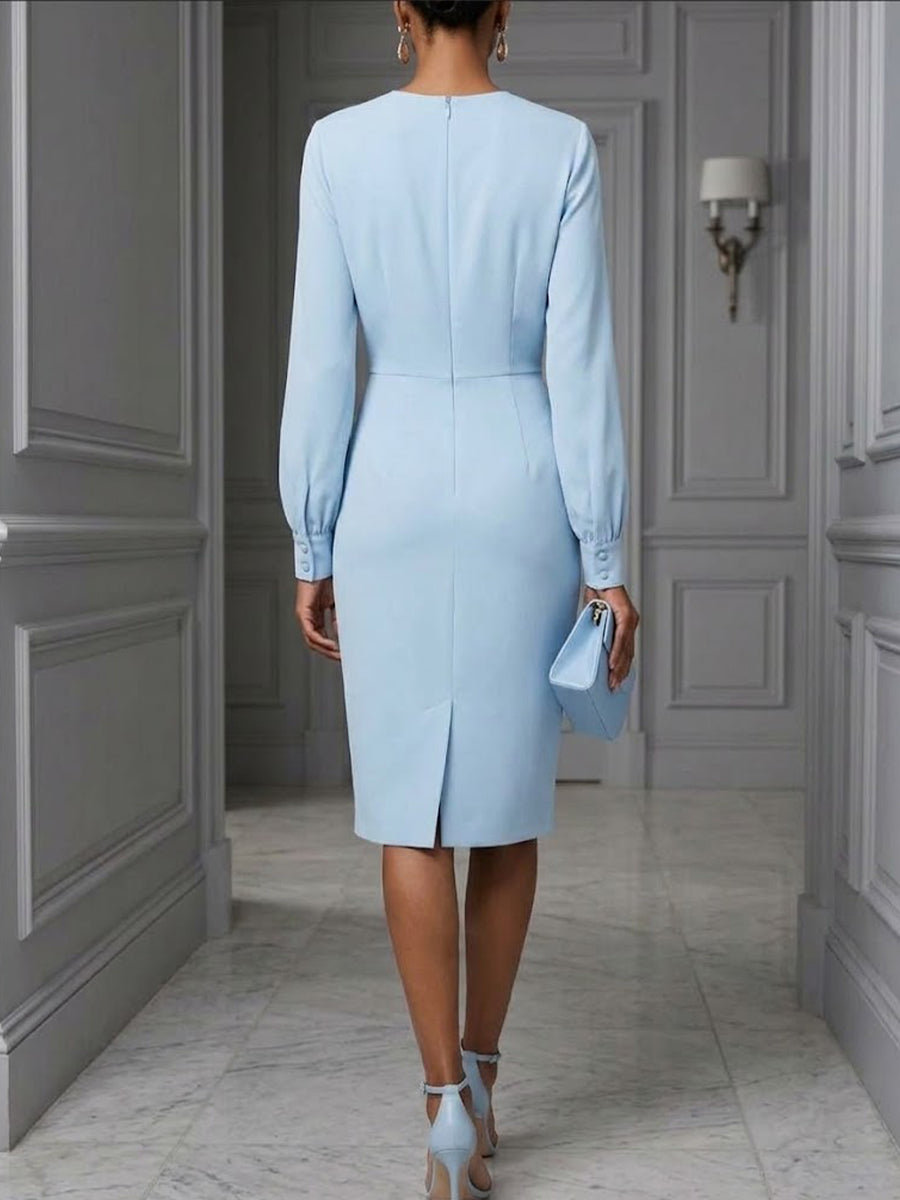 Ruched-waist Round-neck Cut-out Dress