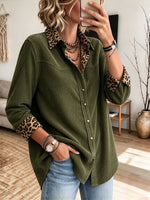 Casual Corduroy And Leopard-print Patchwork Shirt