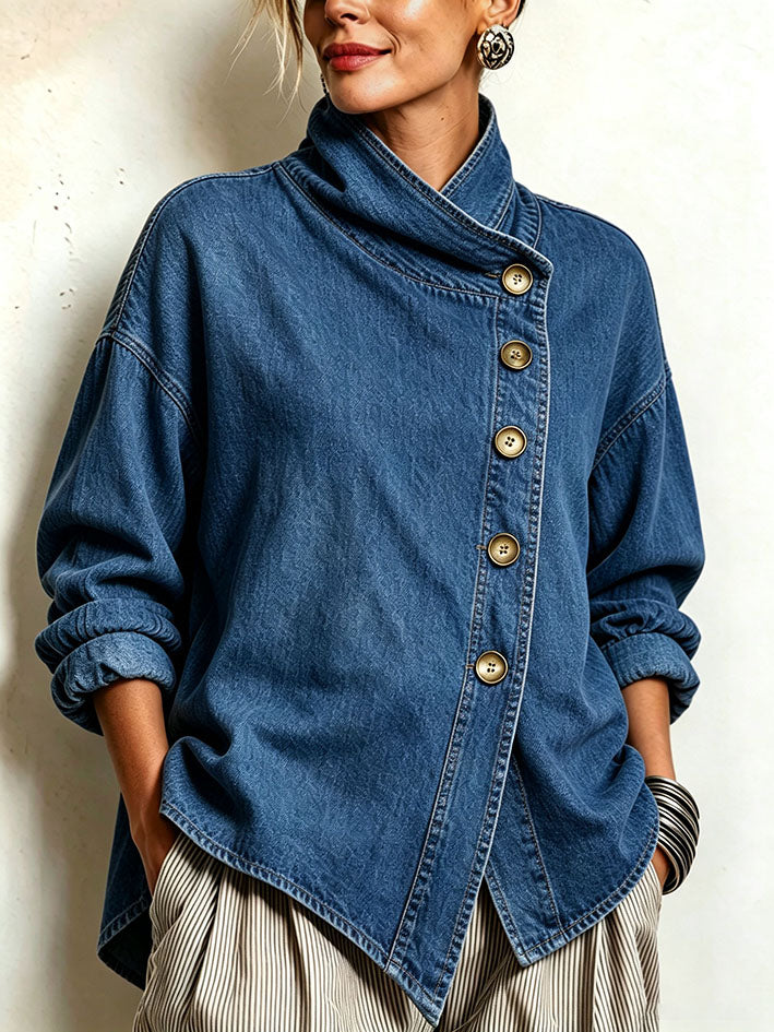 Chic Oversized Asymmetrical Denim Shirt