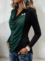 Chic Colorblock Long-sleeve Knit Top With A Draped Effect