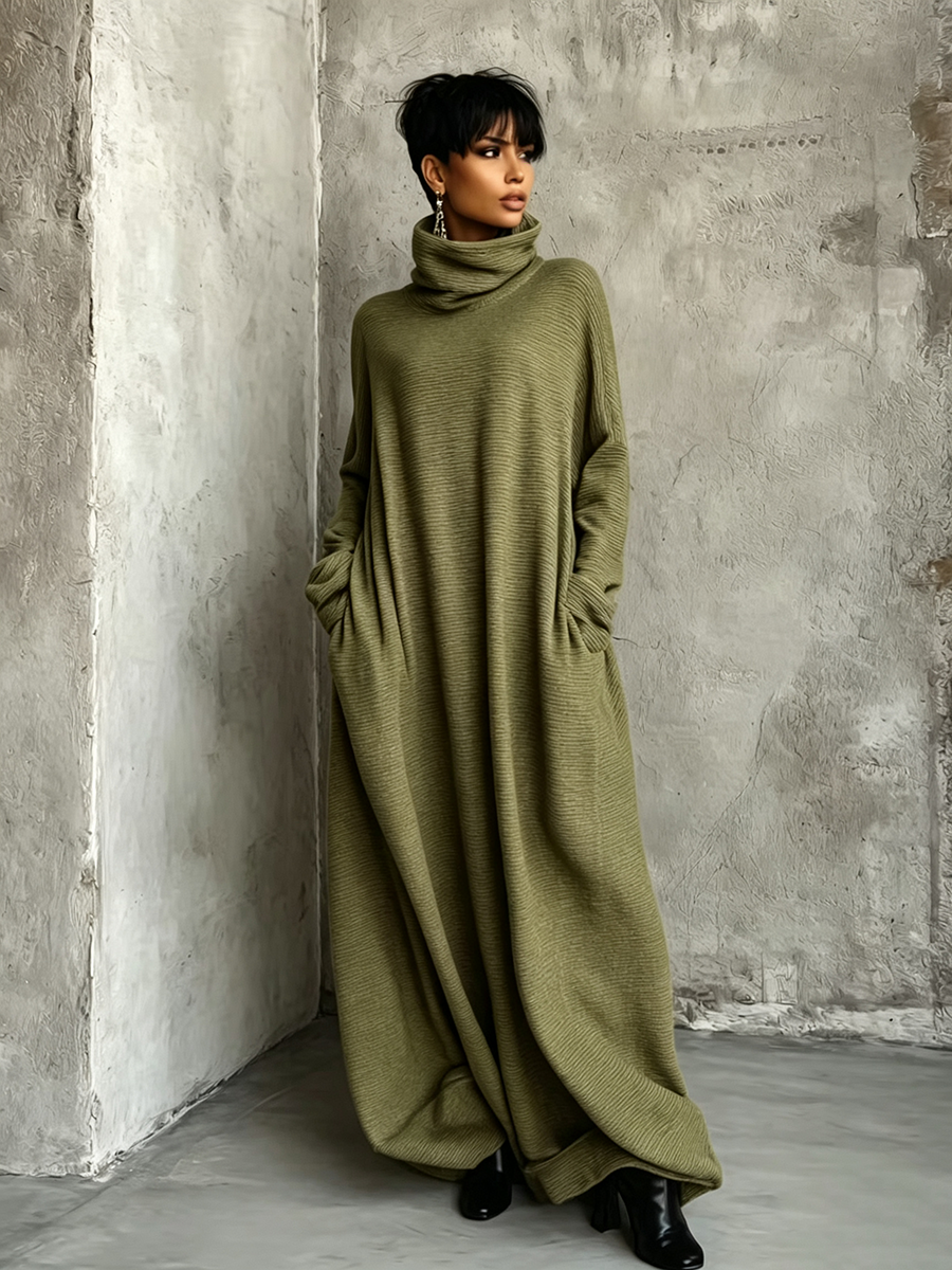 Chic Oversized Knit Turtleneck Maxi Dress