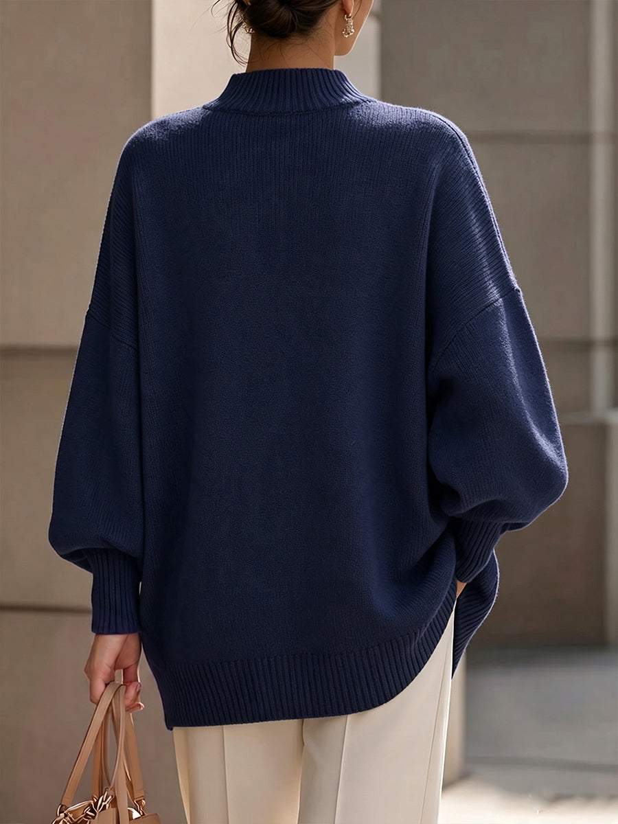 Elegant Asymmetrical Gold-Button Knit Sweater