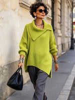 Cozy Asymmetrical Collar Ribbed Knit Pullover