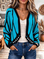 Women's Vibrant Blue Butterfly Wing Pattern Cardigan