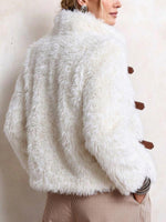 Women's Faux Fur Winter Coat With Leather Buckle Straps