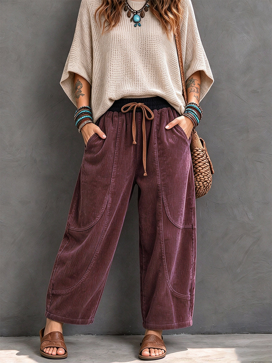 Casual Corduroy Harem Pants With Elastic Waist