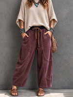 Casual Corduroy Harem Pants With Elastic Waist