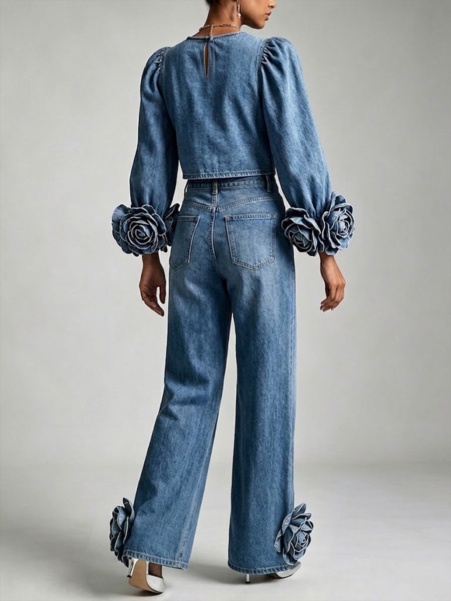 Stylish 3d Rose Denim Top