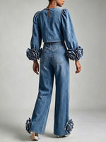 Stylish 3d Rose Denim Top
