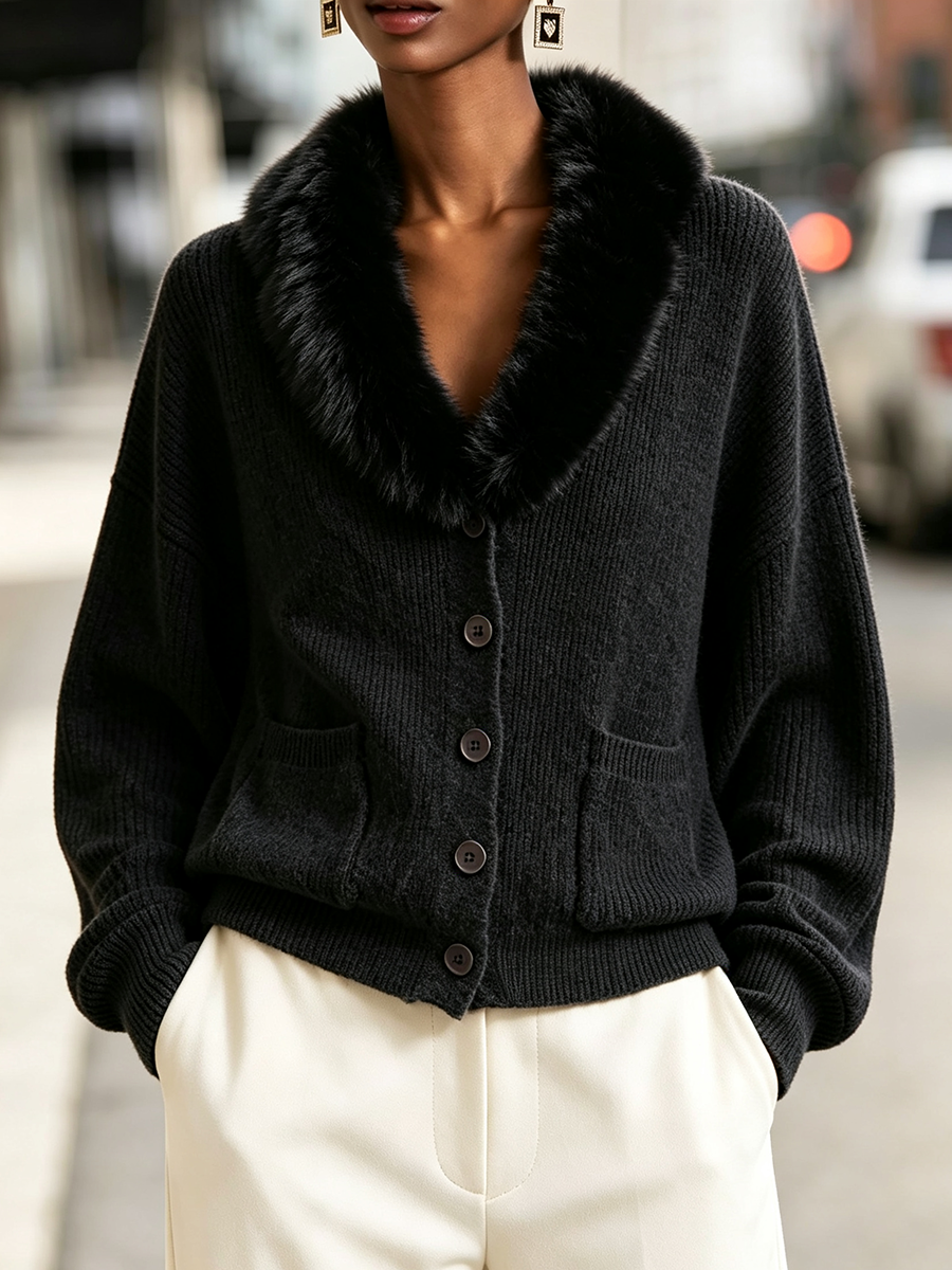 Chic Cozy Plush-collar Cardigan Sweater