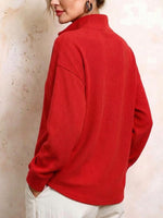 Women's Waffle Knit Split V-neck Pullover Sweater With Collar