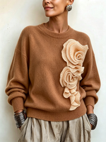 Chic Yellow Knitted 3d Floral Sweater