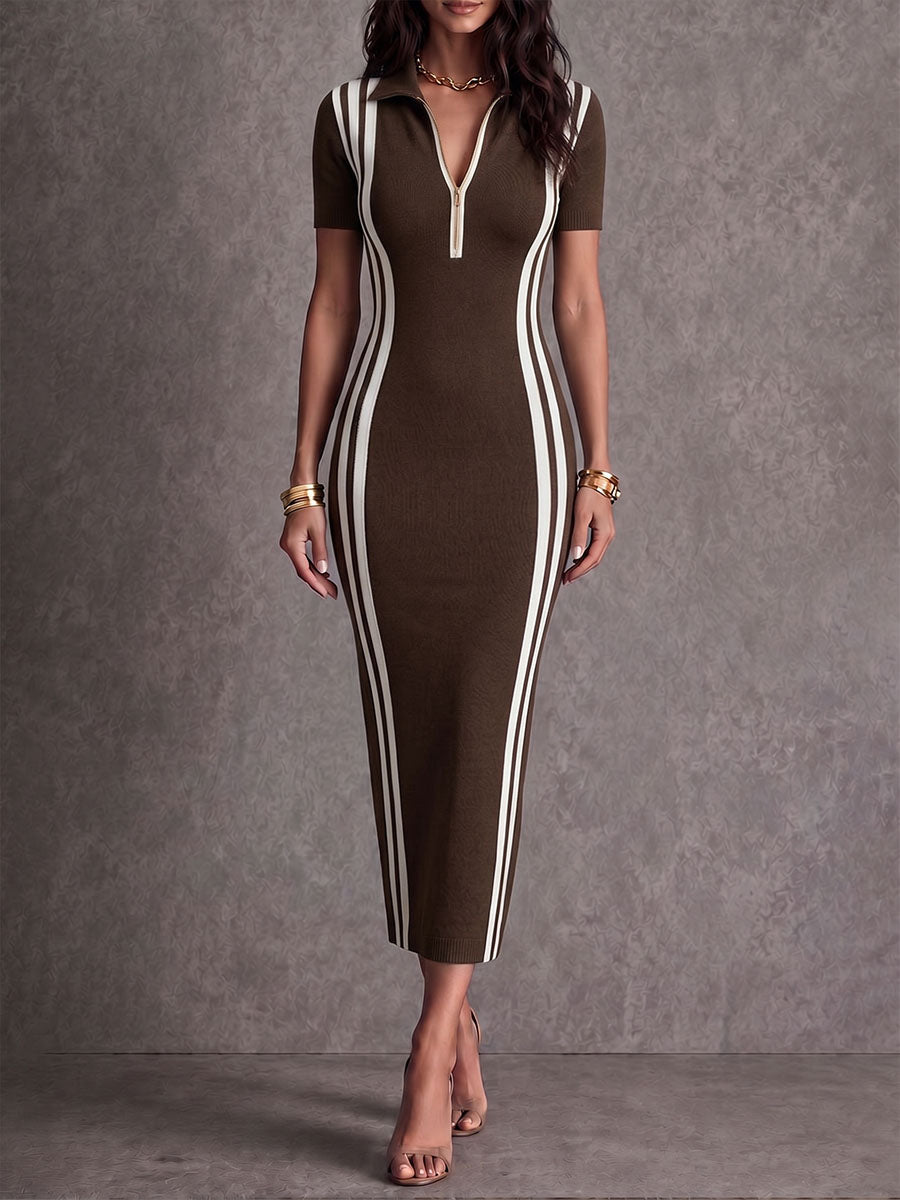 Women's Collared Short-sleeved Casual Slim-fit Bodycon Dress