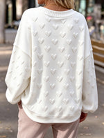 Textured 3D Heart V-Neck Pullover