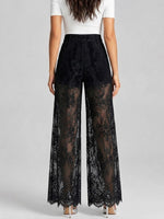 Elegant And Romantic Black Lace High-waisted Wide-leg Layered Trousers