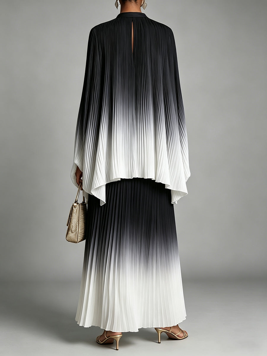 Elegant Ombré Pleated Two-Piece Skirt Set