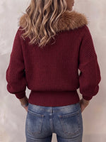 Luxurious Faux-Fur Collar Ribbed Sweater