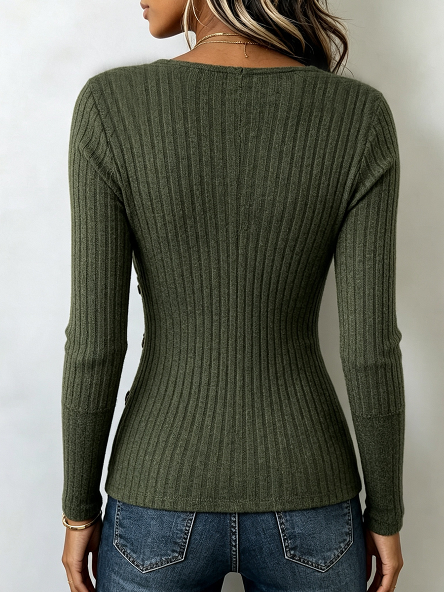 Cozy Ribbed Wrap Top With Chic Side Button