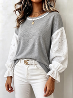 Retro Casual Lace Puff Sleeve Sweatshirt