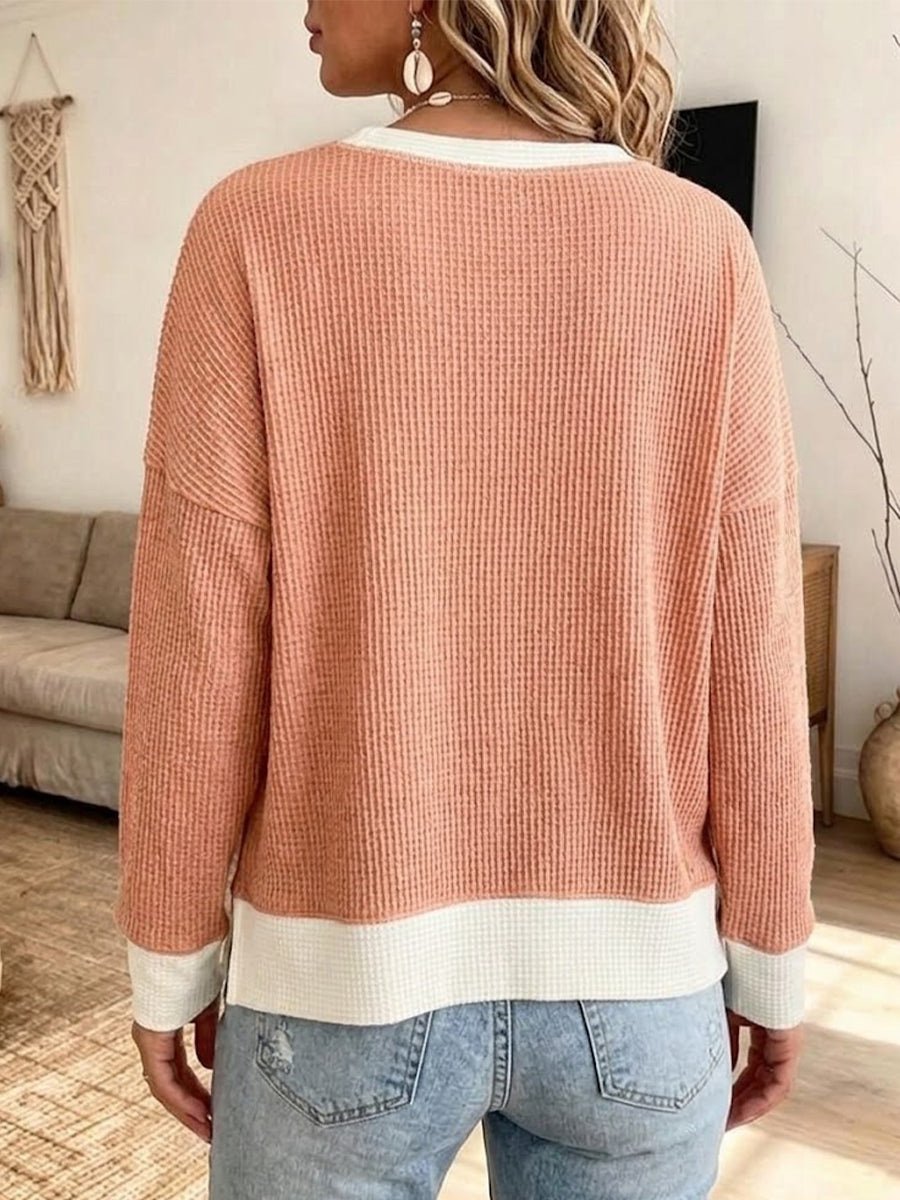 Casual, Loose-fit, Color-block, Crew-neck, Long-sleeve Sweatshirt