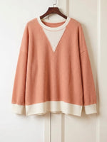 Casual, Loose-fit, Color-block, Crew-neck, Long-sleeve Sweatshirt