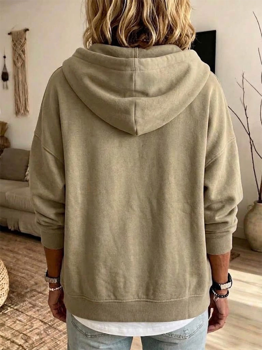 Casual Cat-print Zip-up Hoodie