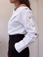 Chic Asymmetrical Button Accents White Blouse