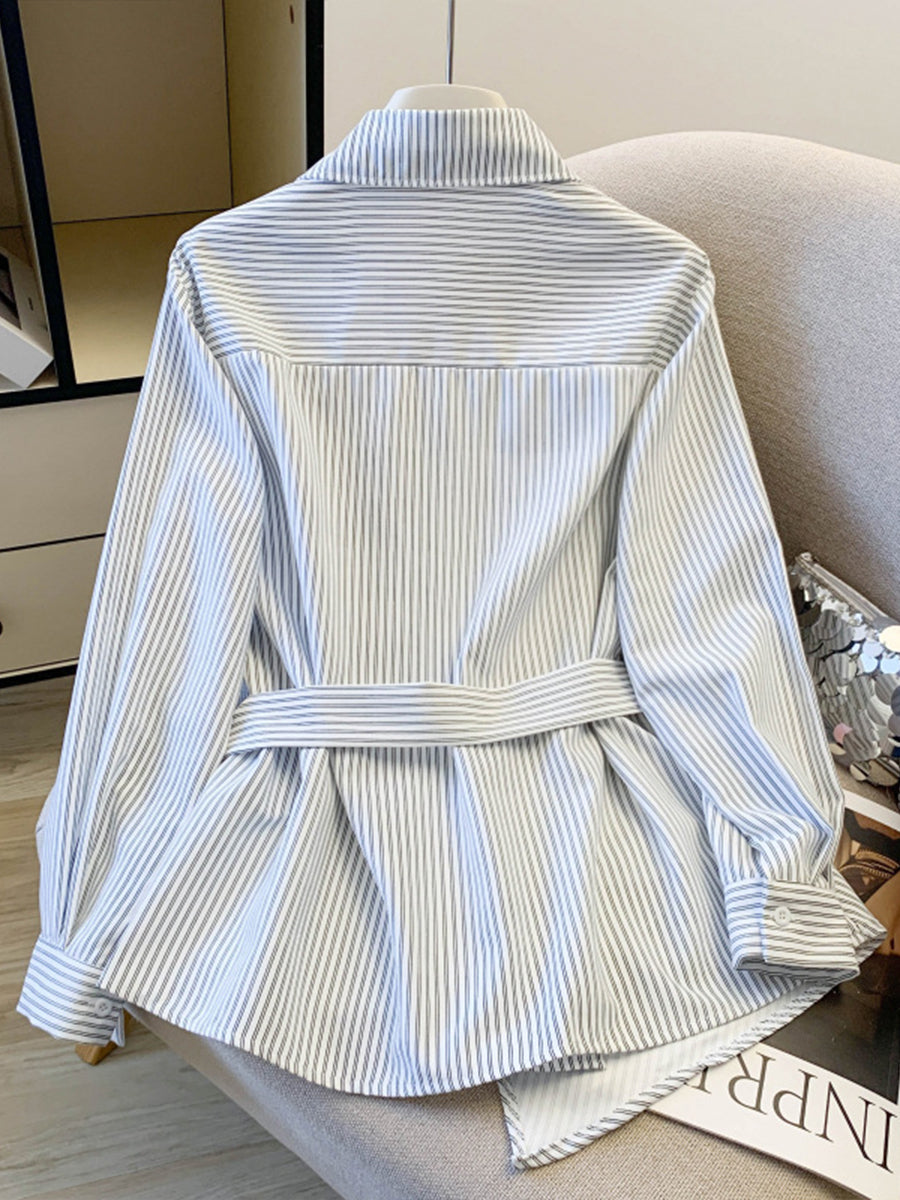 Chic Casual Striped Cotton Shirt With Tie-front Detail