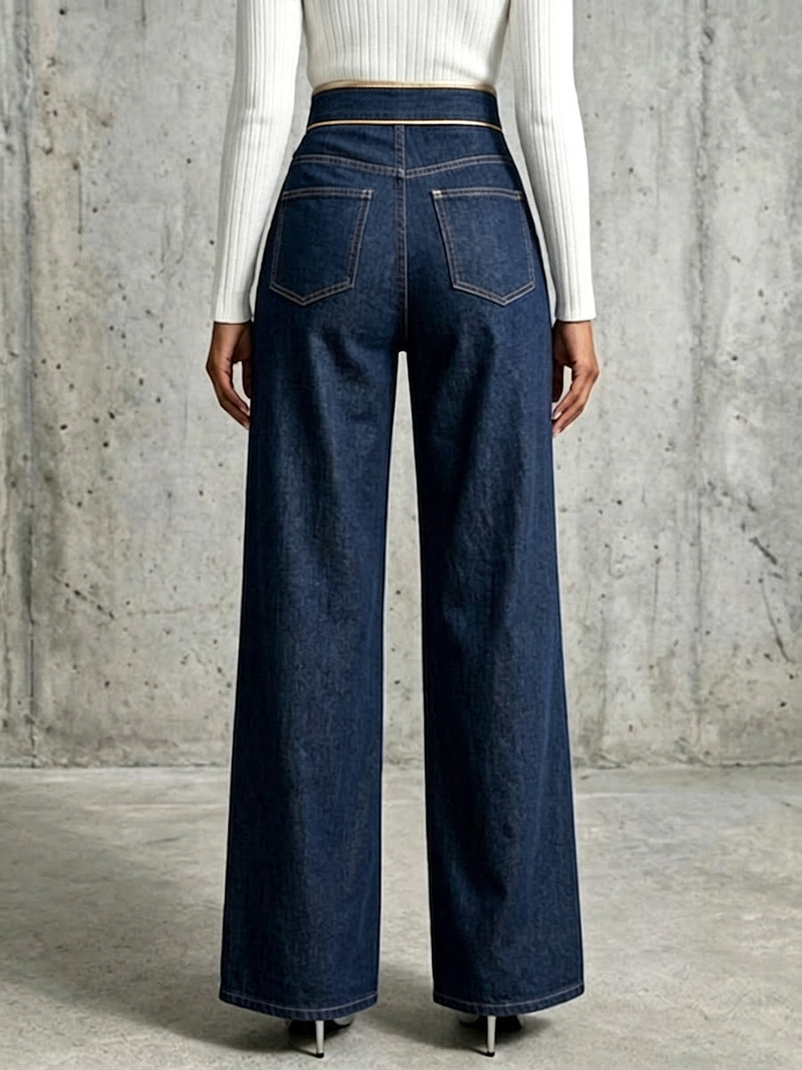 Exquisite And Elegant Jeans With Gold Piping.