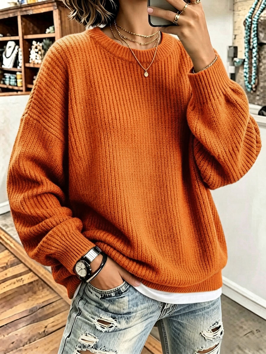 Cozy Oversized Basic Model Thickened Ribbed Knit Sweater