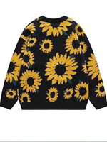 Casual And Comfortable Crew-neck Knit Top With 3d Sunflower Jacquard
