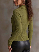 Women's Olive Green Cable Knit Wrap Sweater With Gold Buttons