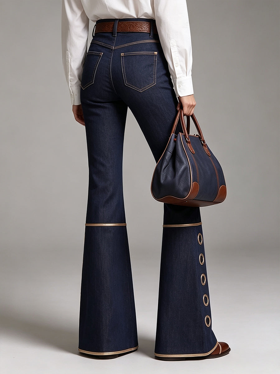 Gilded Piping Flared Denim Trousers