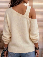 Women's Off-shoulder Bowknot Asymmetrical Knit Sweater