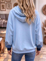 Light Blue Pullover Hoodie With Vintage Embroidery And Tassels