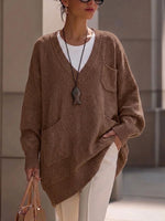 V‑neck Multi‑pocket Drop‑shoulder Oversized Knit Sweater