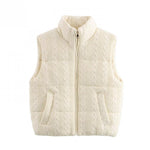 Casual Cable-knit Quilted Zip-up Vest