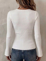 Cut-out Lace-up Waist Flared Long-sleeve Knit Top