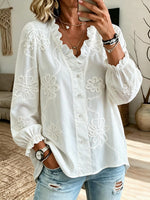 Women's Cotton long-sleeved Embroidered Ruffled Blouse/Shirt