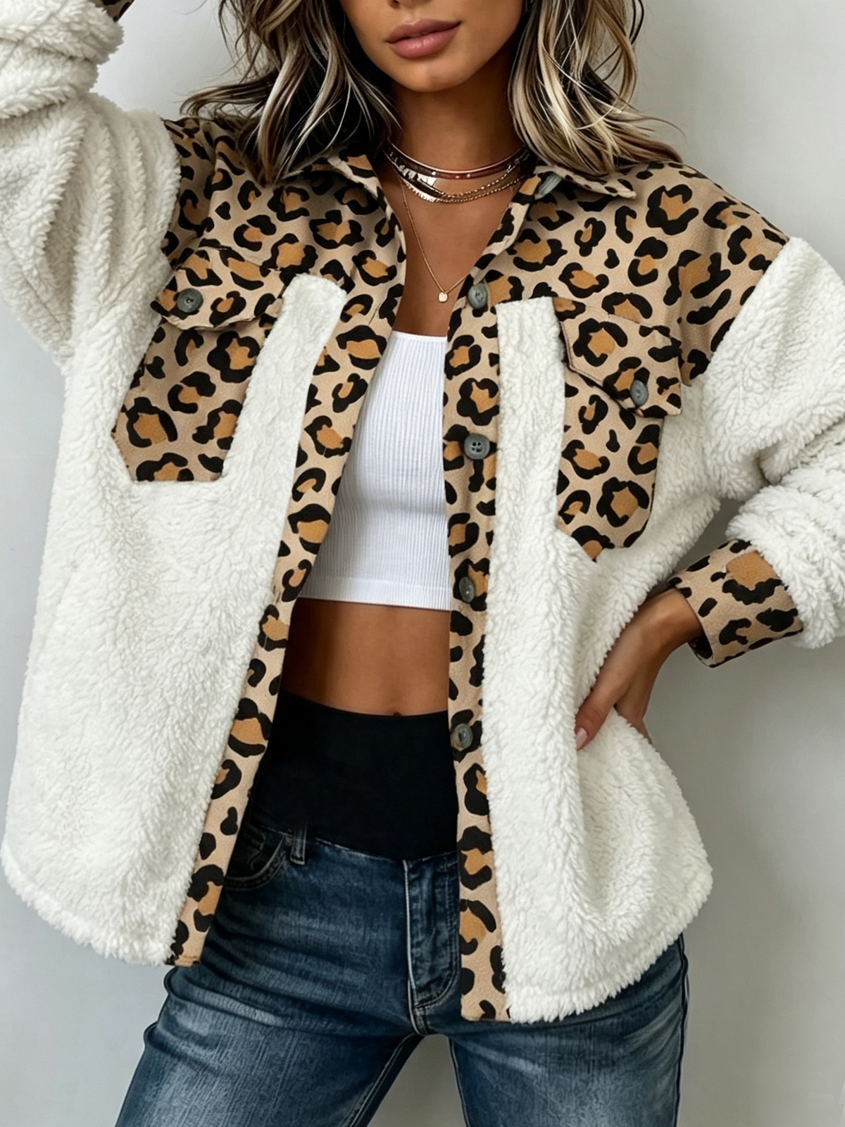 Cozy Leopard Print Fleece Shirt Jacket