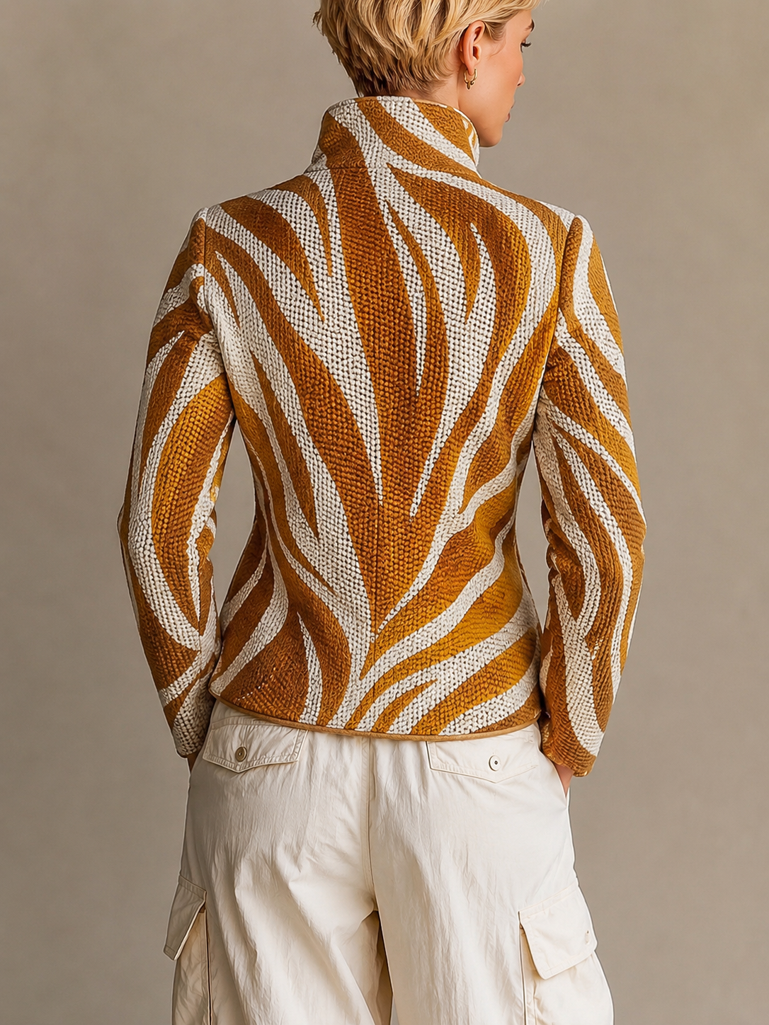 Casual Abstract Art Print Zip-up Knit Jacket